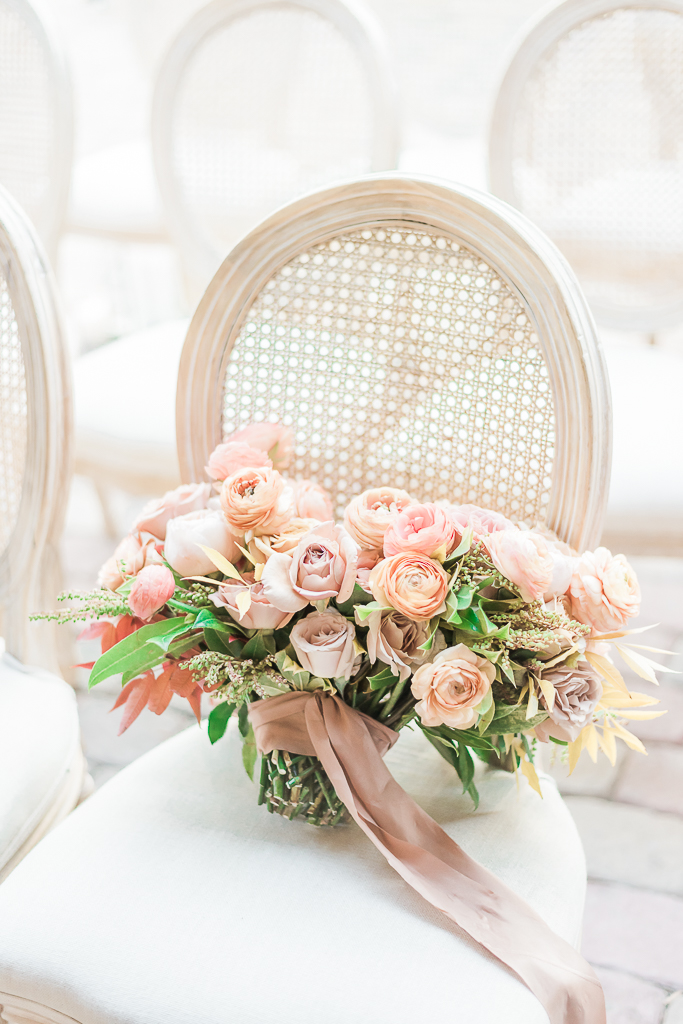 Summer inspired luxury wedding bouquet with pops of blush, pink and muted oranges 