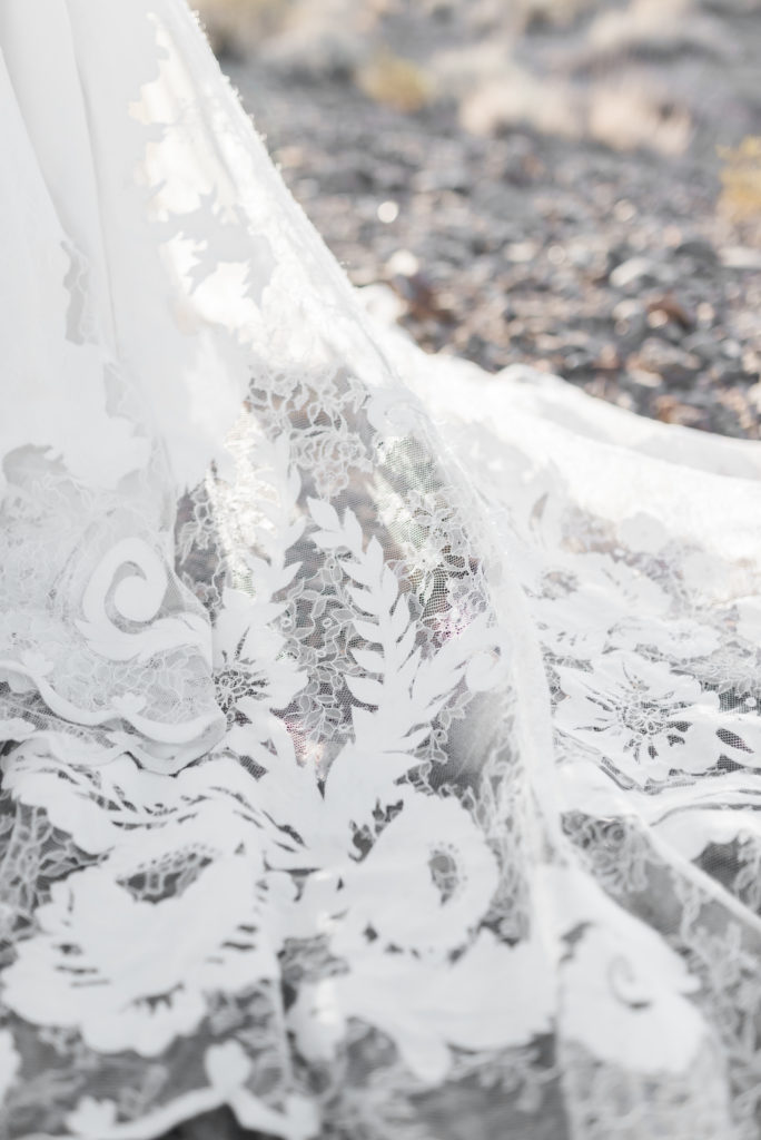Detail image of lace wedding dress by Watters